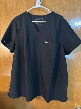 FIGS Black V-Neck Top